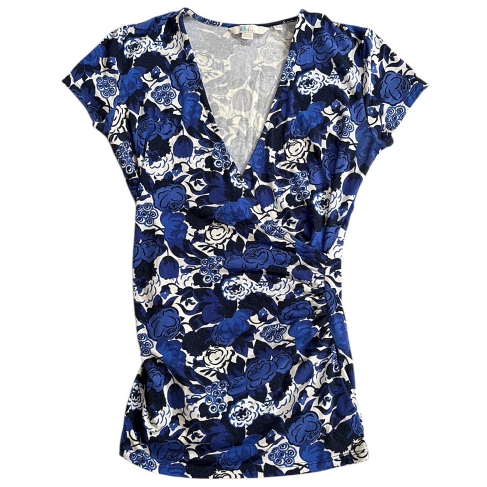 EUC Boden Faux Wrap Top Blue Floral Size 2